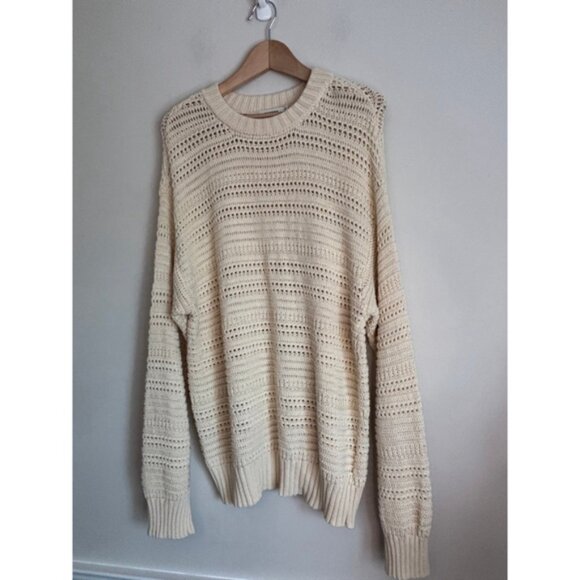 Sandro Paris Mens L Openwork Knit Cotton Sweater Designer Luxury Menswear - Picture 7 of 11